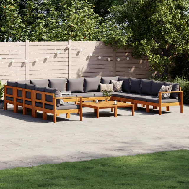 vidaXL 10-delige Loungeset met kussens massief acaciahout Grijs