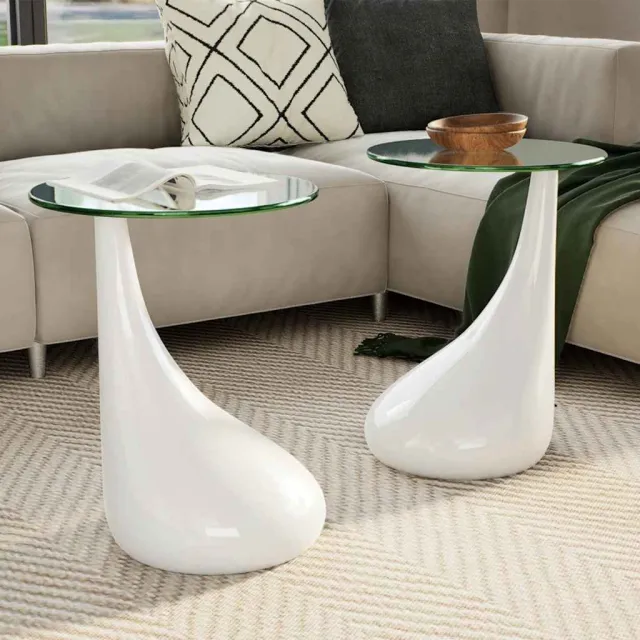 vidaXL Salontafel met rond glazen tafelblad hoogglans wit 2 st, foto 2