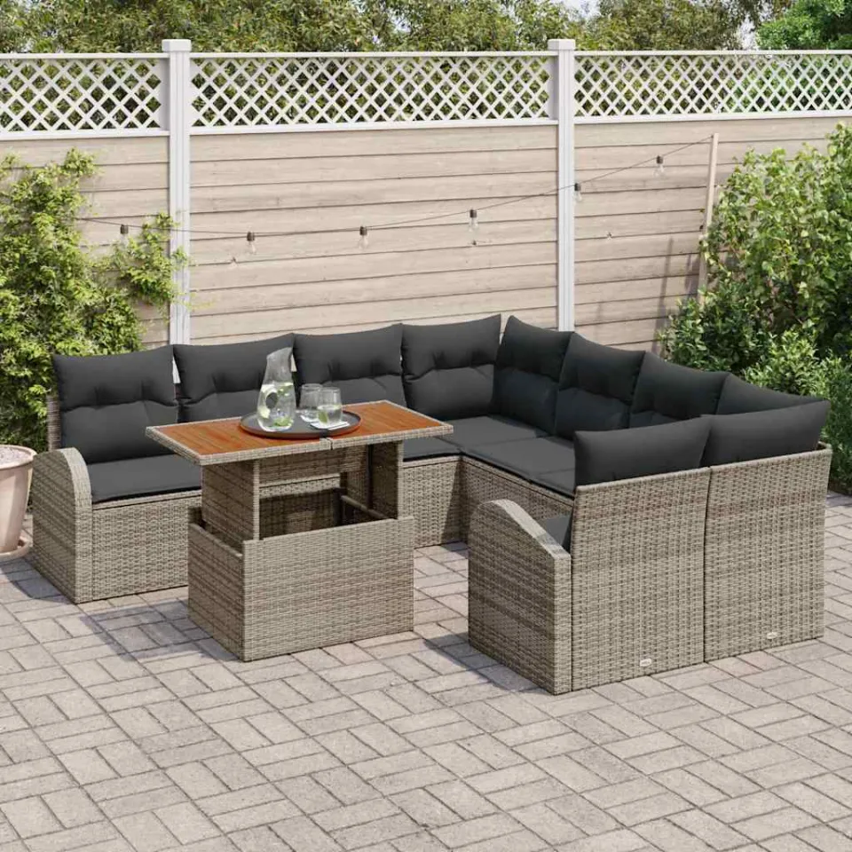 vidaXL Tuin Sofa Set 9 st Grijs Poly riet, foto 3