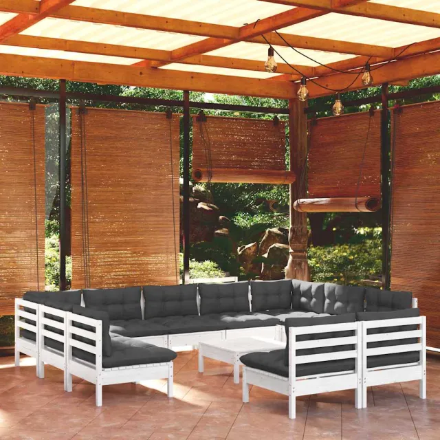 vidaXL 12-delige Loungeset met kussens massief grenenhout wit, foto 2