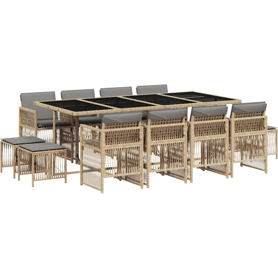 vidaXL 13-delige Tuinset met kussens poly rattan gemengd beige