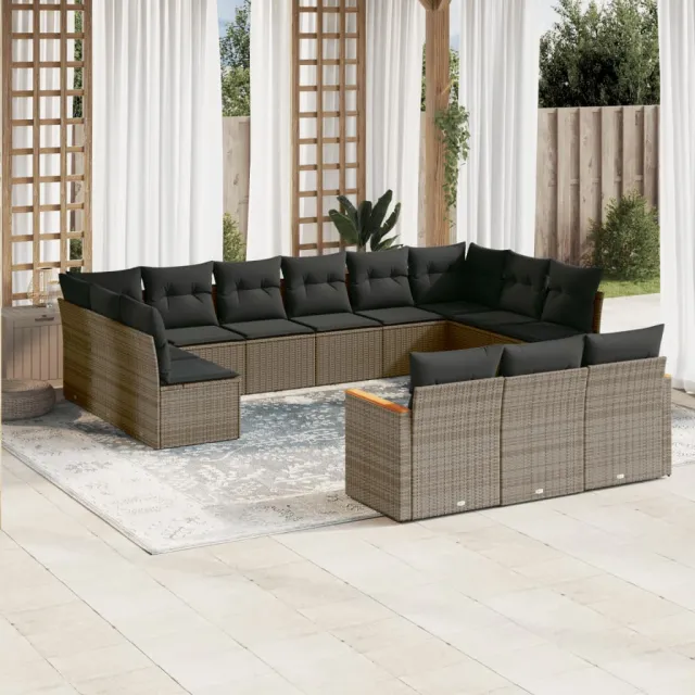 vidaXL 13-delige Loungeset met kussens poly rattan grijs, foto 2