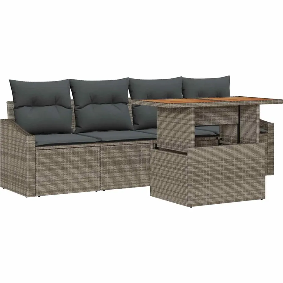 vidaXL Tuin Sofa Set 5 st Grijs Poly riet, foto 4