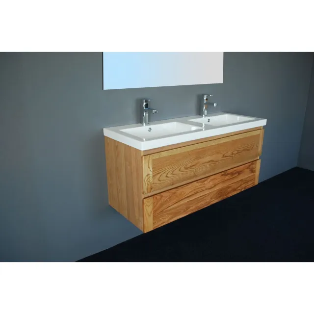 Sanilux Badkamermeubelset Sanilux Wood Keramiek 120x47x50 cm Eikenhout (inclusief 2 kraangaten) Massief hout