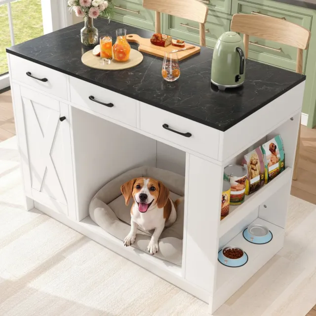 MODFU Keukeneiland - 3 Lades - Kruidenrek - Verstelbare Legplank - Wit - 120 X 60 X 90 Cm