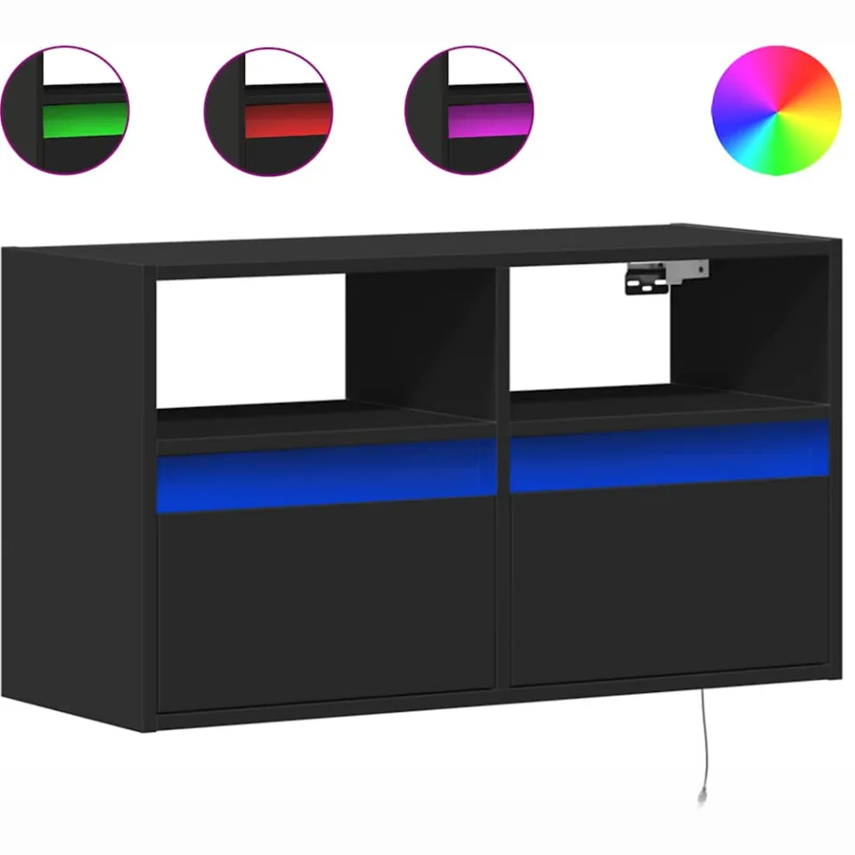 vidaXL Tv-wandmeubel met LED-verlichting 80x31x45 cm zwart, foto 3