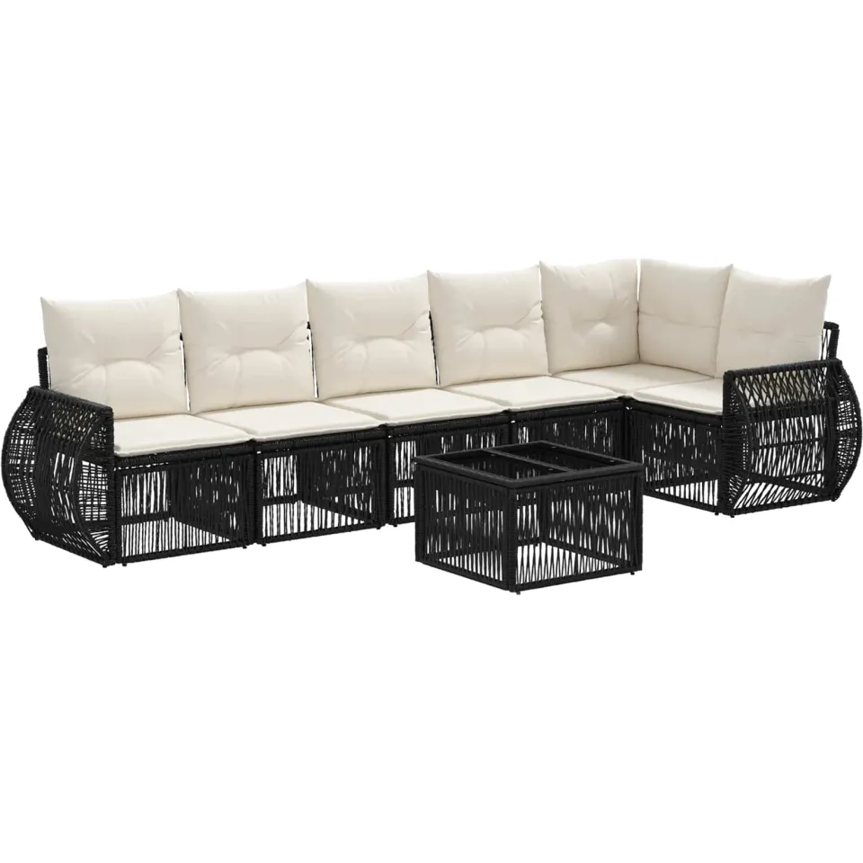 vidaXL Tuinbankenset 7 st 6-zits Zwart en Cream Wit poly rattan, foto 3