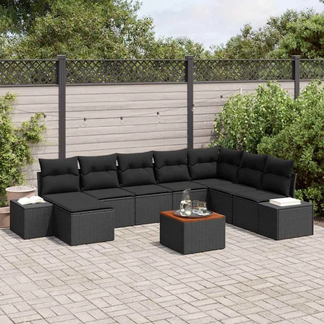 vidaXL Tuinbankenset 9 st Zwart poly rattan, foto 2