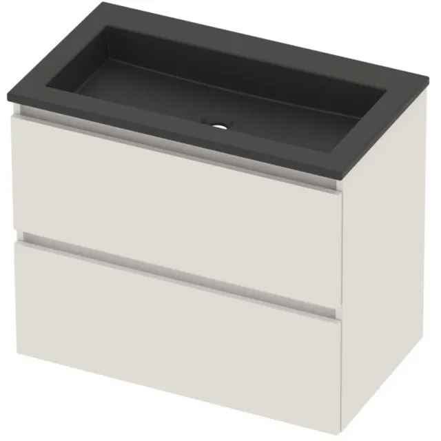 Basic-Line Aura 46 Badmeubelset Acryl Zonder Kraangat Greeploos 80x46x62 cm Ice White Mat Zwart