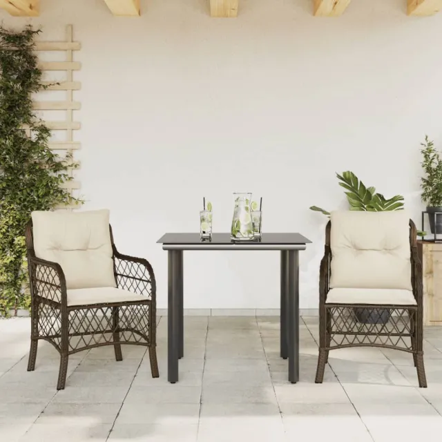 vidaXL 3-delige Bistroset met kussens poly rattan bruin, foto 2