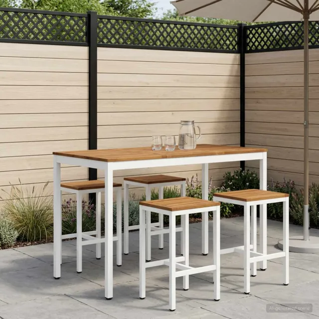 vidaXL Tuinbar Tafel NAARDEN Natuurlijk en Wit 141 x 80,5 x 105 cm, foto 2