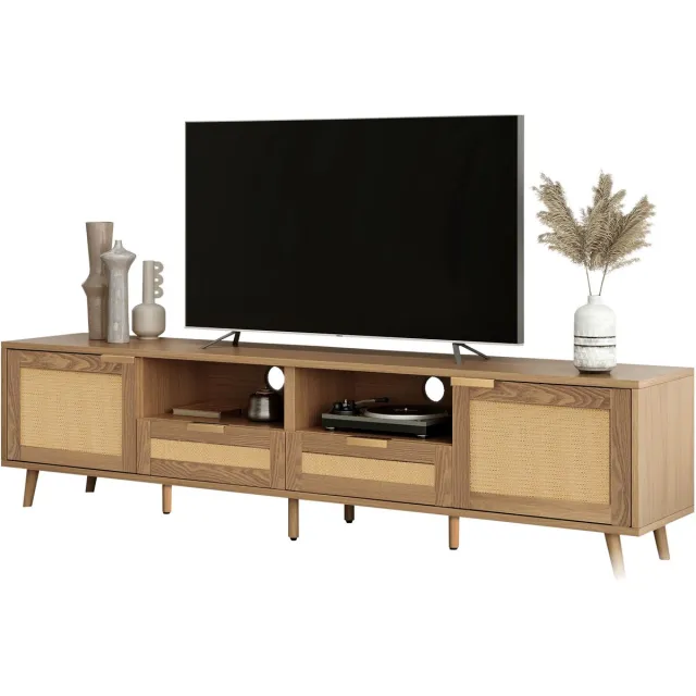 MEUBLE COSY TV Meubel - Rotan TV Kast & TV Lowboard Met Deuren 200cm - Eiken Bruin