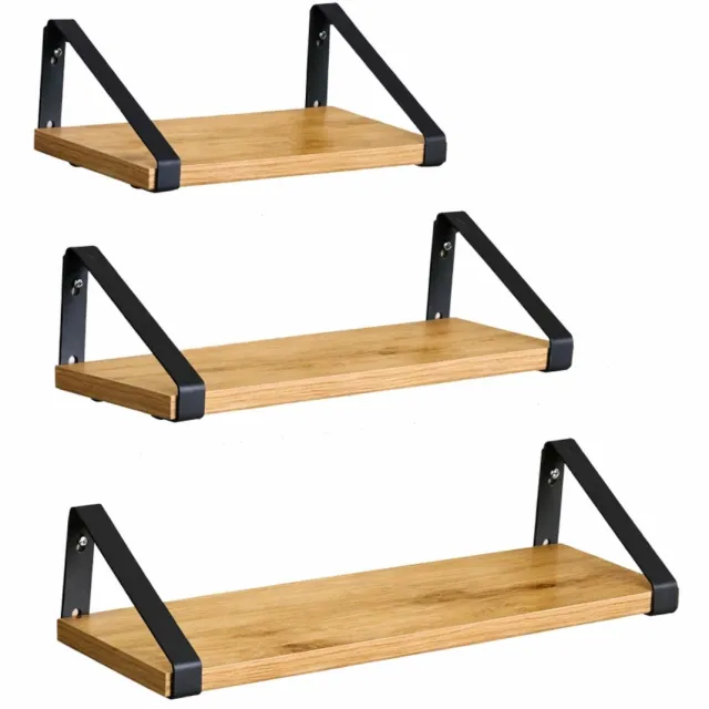 BEGRYF Wandplanken set - eikenlook - zwart metaal - 30x12x11 cm / 35x12x11 cm / 40x12x11 cm Eiken / zwart