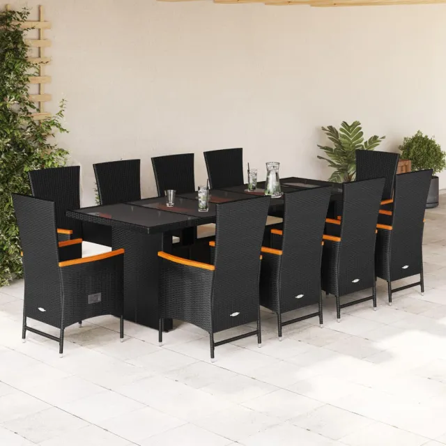 vidaXL 11-delige Tuinset met kussens poly rattan zwart, foto 2