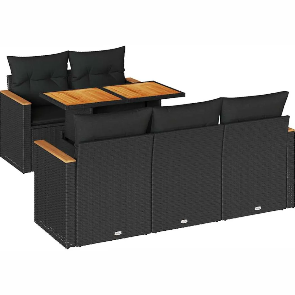 vidaXL 6-delige Loungeset met kussens poly rattan acacia zwart, foto 3