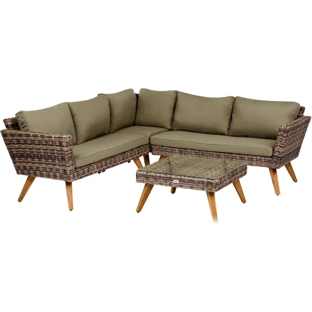 Beliani VITTORIA - Loungeset 5-zits - Olijfgroen - Rotan