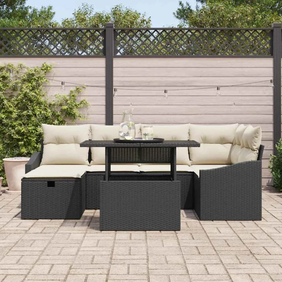 vidaXL Tuin Sofa Set 7 st Zwart poly rattan, foto 3