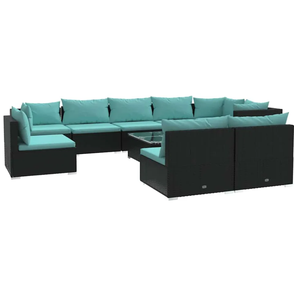 vidaXL 10-delige Loungeset met kussens poly rattan zwart, foto 4
