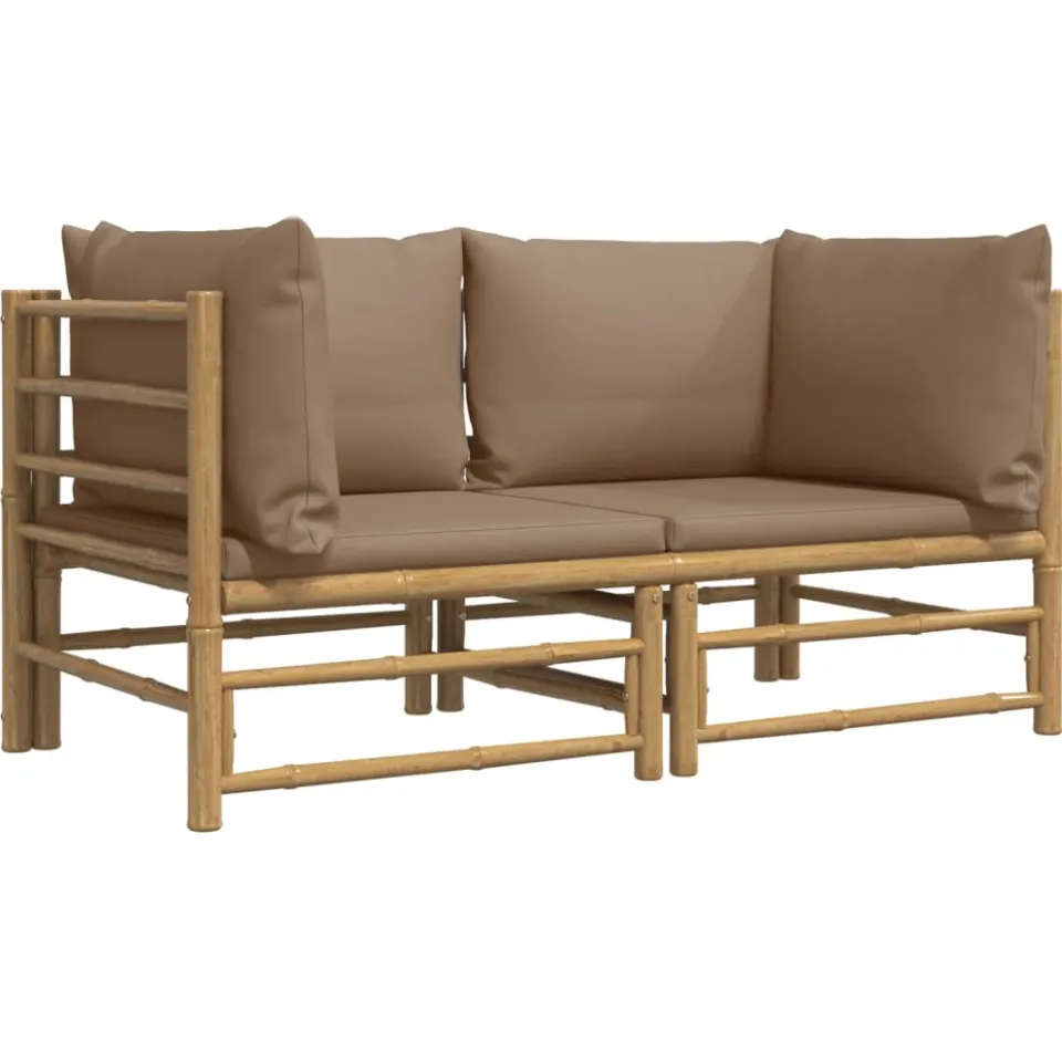 vidaXL Tuinhoekbanken 2 st met kussens bamboe taupe, foto 3
