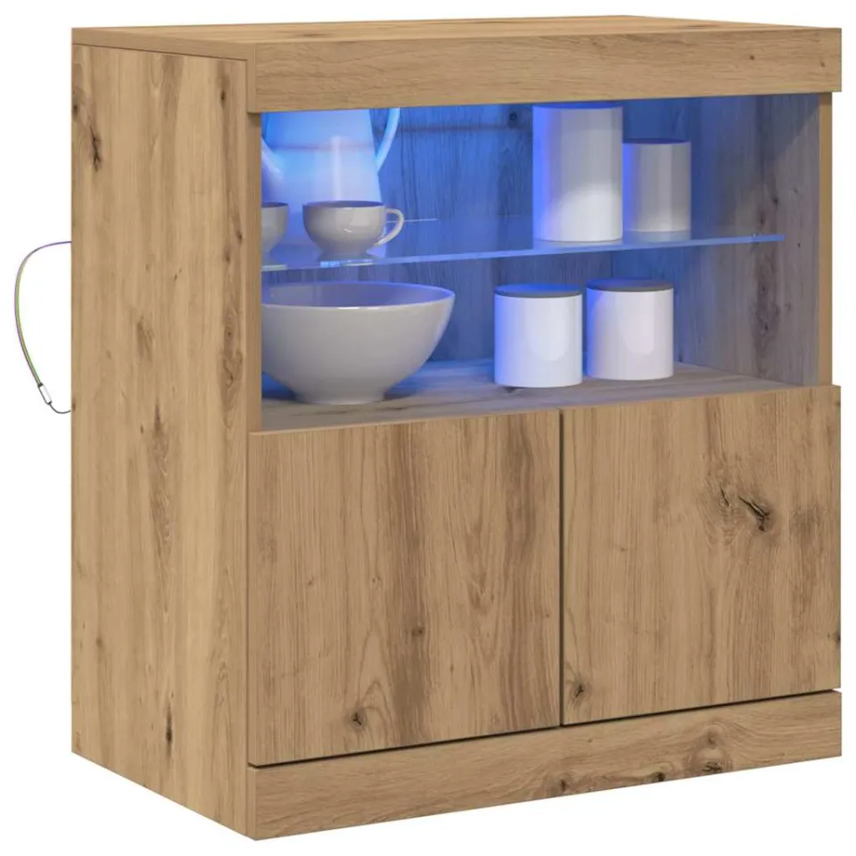 vidaXL LED Sideboard Bruin 60,5 x 37 x 67 cm Bewerkt hout Beige