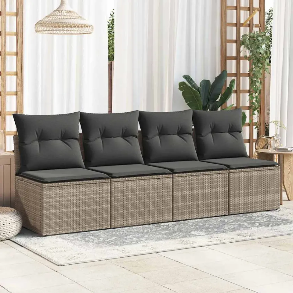 vidaXL 2-delige Loungeset met kussens poly rattan acacia grijs, foto 2