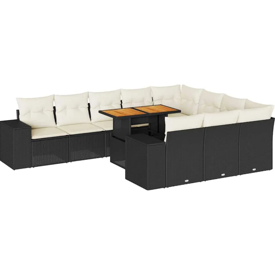 vidaXL 10-delige Loungeset met kussens poly rattan acacia zwart, foto 3