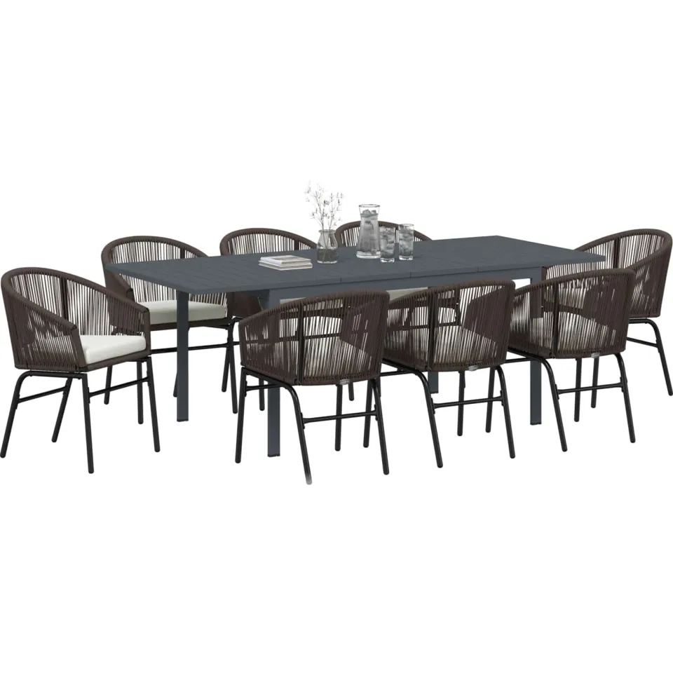 vidaXL Tuin eettafelset 9 st Bruin poly rattan, foto 3