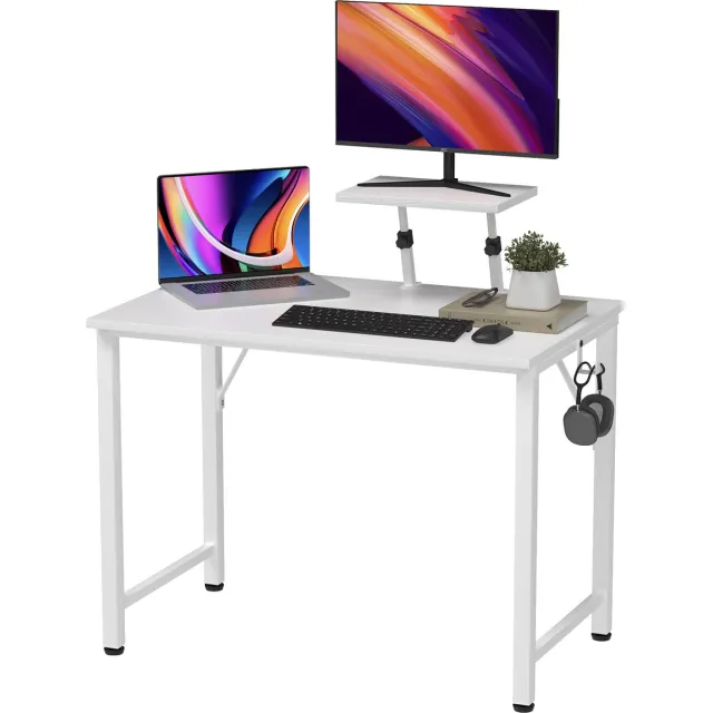 PIPIPOXER Bureau met in hoogte verstelbare monitorstandaard, computerbureau, pc-bureau, 80x40x75cm, wit