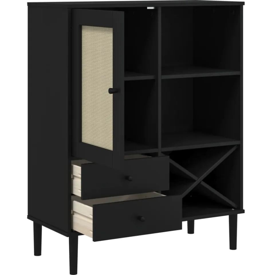 vidaXL Hoge kast SENJA 90x40x112 cm rattan look grenenhout zwart, foto 4