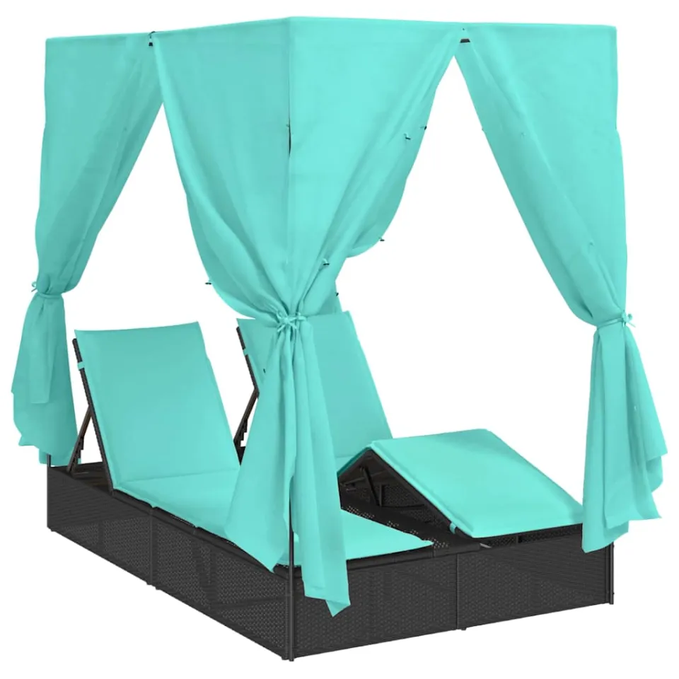 vidaXL Dubbele ligbed Turquoise poly rattan Zwart