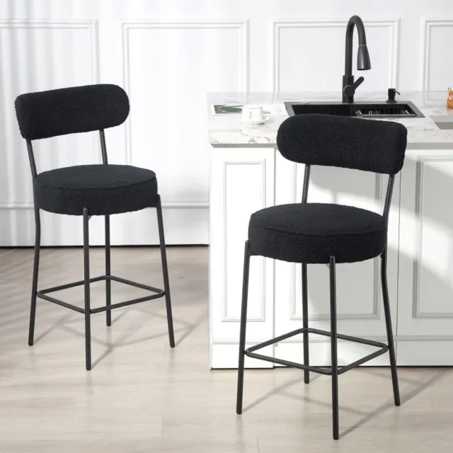 COVREO Barkruk 52 x 49 x 95 cm zwart, stof met rugleuning en voetsteun