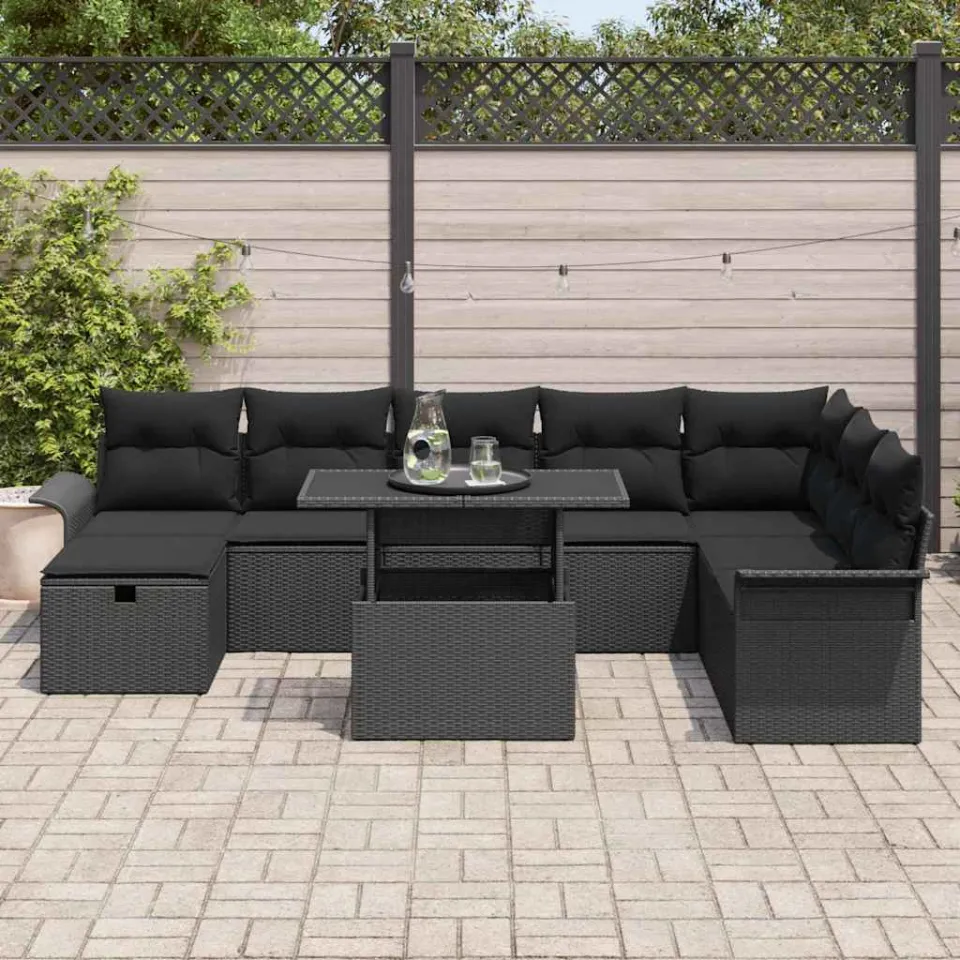 vidaXL Tuin Sofa Set 9 st Zwart poly rattan, foto 3