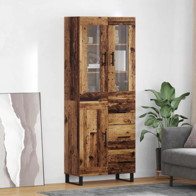 vidaXL Hoge kast 2 st Oud Hout 69,5 x 34 x 180 cm Bewerkt hout bruin, foto 2