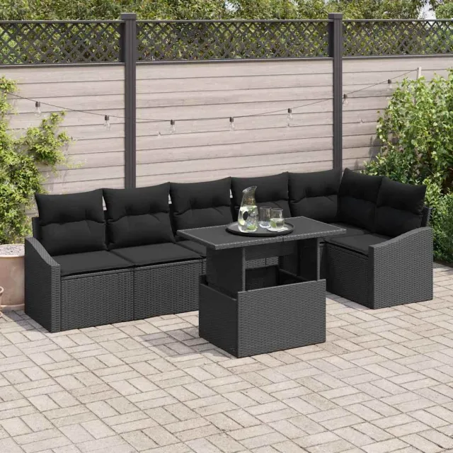 vidaXL Tuin Sofa Set 7 st Zwart poly rattan