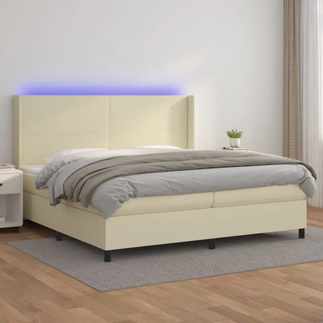 vidaXL Boxspring met matras en LED kunstleer crèmekleurig 200x200 cm