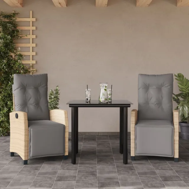 vidaXL 3-delige Tuinset met kussens poly rattan gemengd beige, foto 2