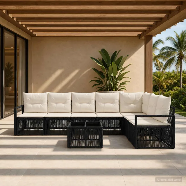 vidaXL Tuinbankenset 8 st Zwart poly rattan, foto 2