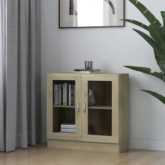 vidaXL Vitrinekast 82,5x30,5x80 cm bewerkt hout sonoma eikenkleurig Bruin