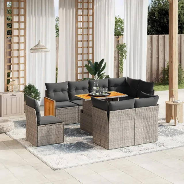 vidaXL 9-delige Loungeset met kussens poly rattan grijs, foto 2