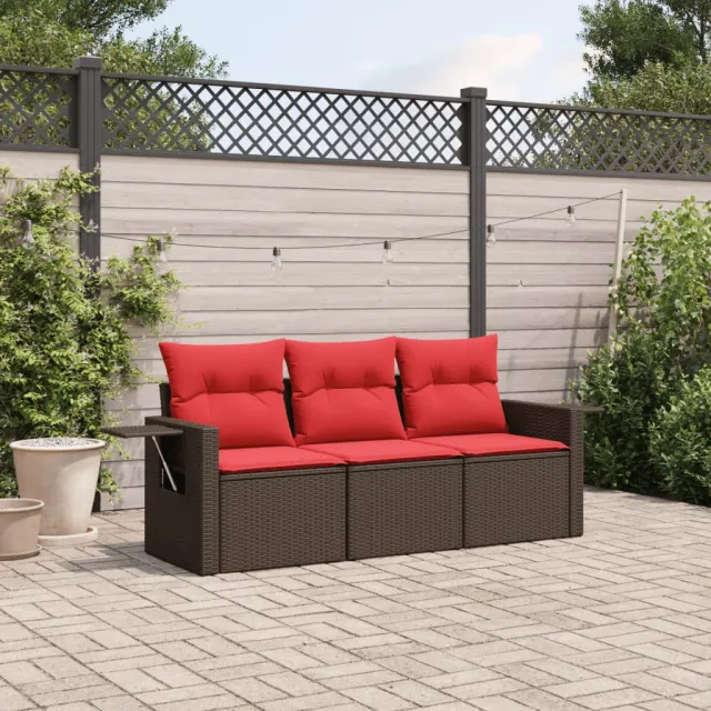 vidaXL 3-delige tuinbankset met kussens, bruin polyrotan, foto 2