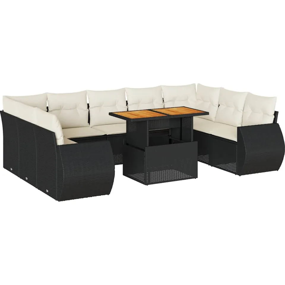 vidaXL 10-delige Loungeset met kussens poly rattan zwart, foto 3