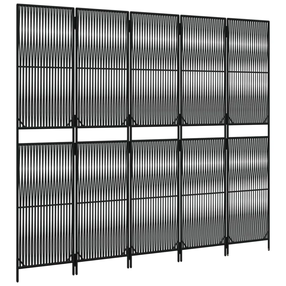 vidaXL Kamerscherm 5 panelen poly rattan zwart, foto 4