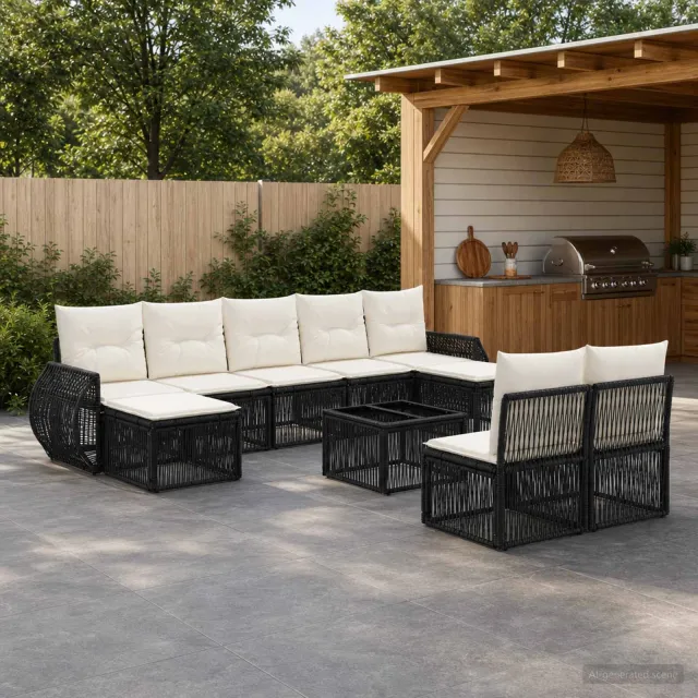 vidaXL Tuinbankenset 10 st Zwart en Cream Wit poly rattan, foto 2