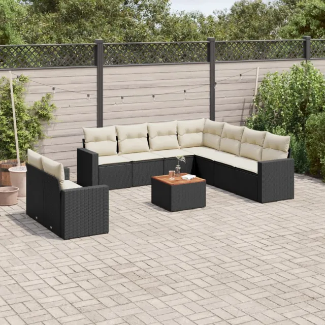 vidaXL 10-delige Loungeset met kussens poly rattan zwart, foto 2