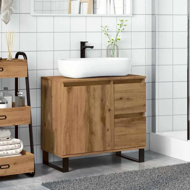 vidaXL Badkamerkast 65x33x60 cm bewerkt hout artisanaal eikenkleurig Bruin