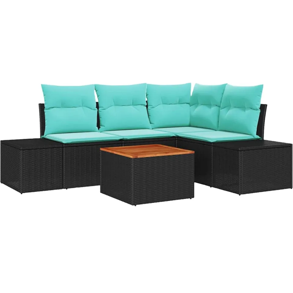 vidaXL Tuinbankenset 5 st Zwart en Turquoise poly rattan