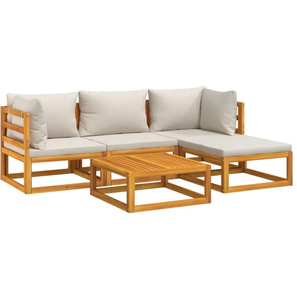 vidaXL 5-delige Loungeset met lichtgrijze kussens massief hout Bruin