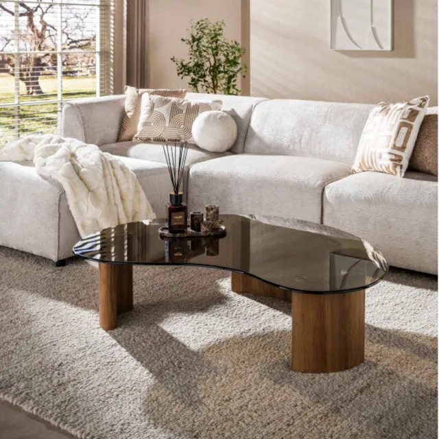 Meubelplaats Salontafel Tinto organisch glas 130x99x35 cm - Brons glas Naturel