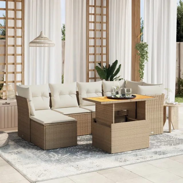 vidaXL 7-delige Loungeset met kussens poly rattan beige, foto 2