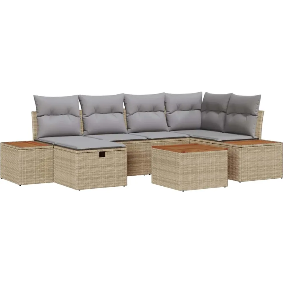 vidaXL Tuin Sofa Set 7 st Beige poly rattan